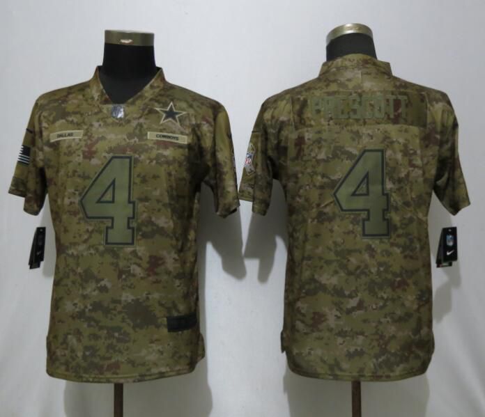 Women Dallas Cowboys #4 Prescott Nike Camo Salute to Service Limited NFL Jerseys->women nfl jersey->Women Jersey